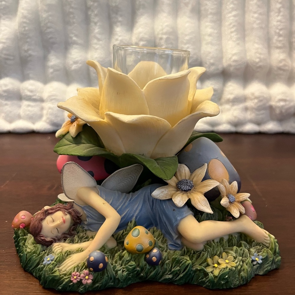 Fairy Garden Candle Holder with Yellow Flower